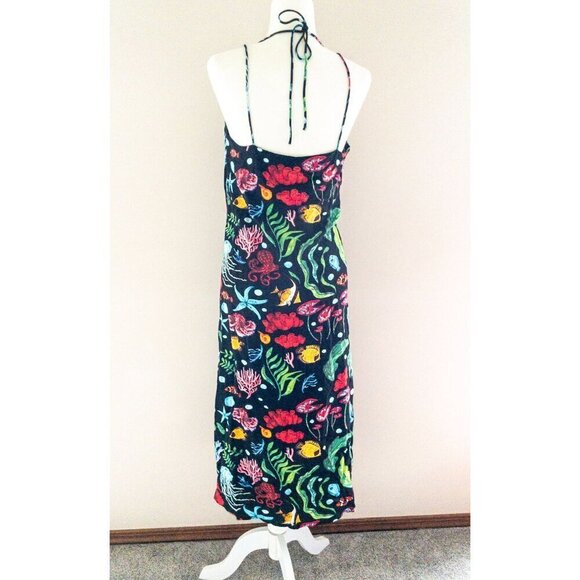 Pepaloves Black Seaside Midi Dress Halter Straps Size S Beach Theme deep sea - Picture 12 of 16